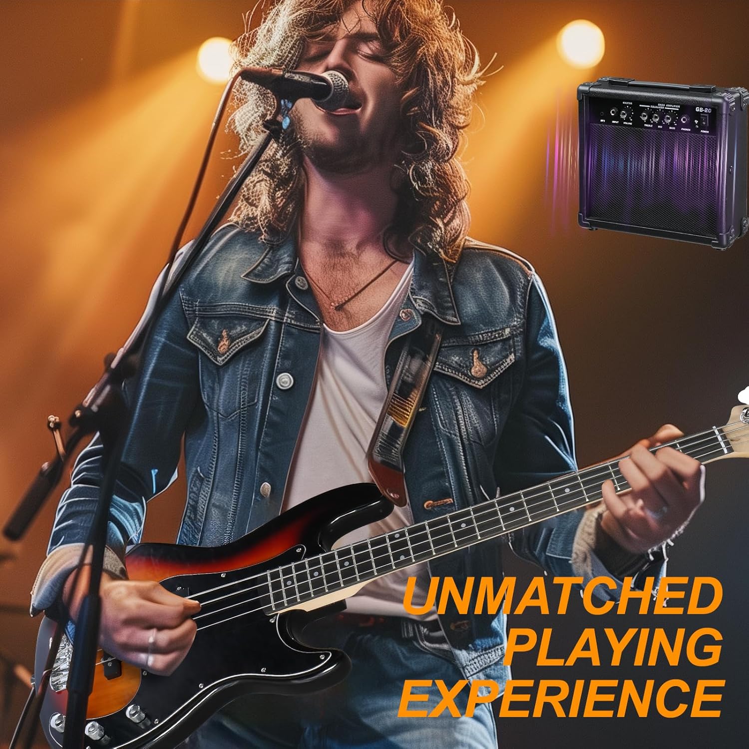 Ktaxon 4 String Bass Guitar, Bass Kit Full Size Guitar Starter Kit with 20W AMP, Portable Gip Bag, Premium Cable, Adjustable Guitar Strap, Picks and Wrench, Gift For Music Lover(Bass Set-Sunset)