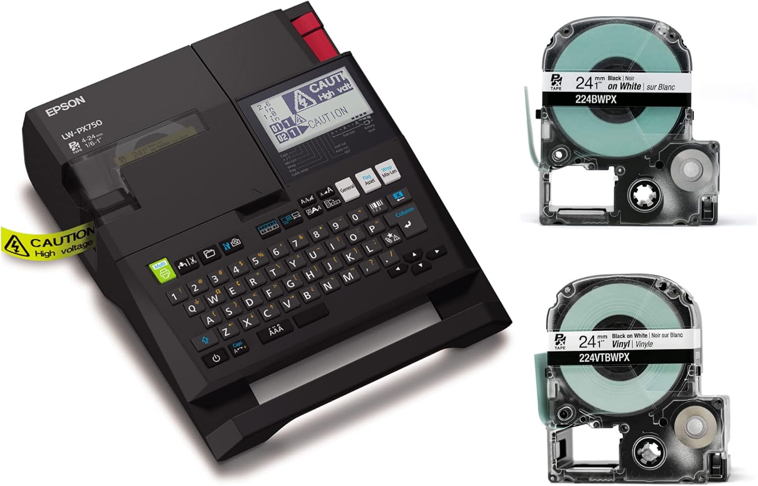 Epson LABELWORKSBonus Bundle - LW-PX750 Industrial Label Maker Kit - Complete Kit with Accessories and 224BWPX & 224VTBWPX Tape Cartridge