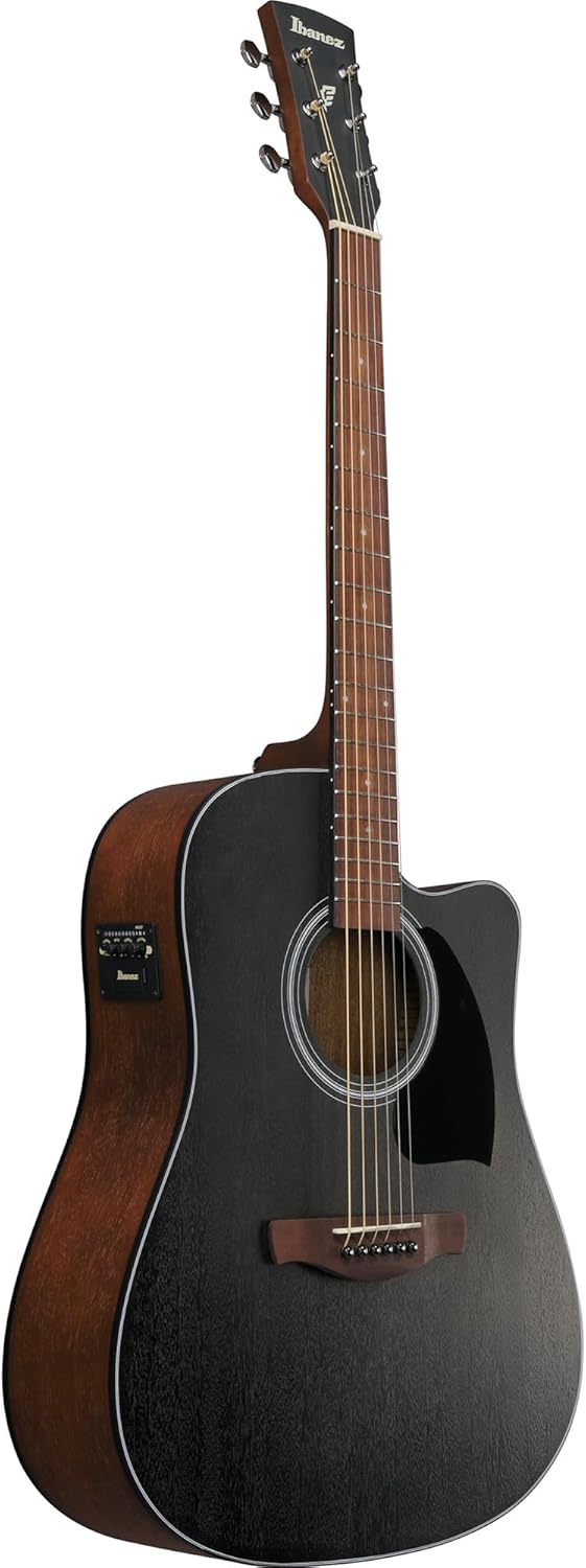 Ibanez PF54CE PF Performance Dreadnought Acoustic-Electric Guitar - Weathered Black Bundle with Gig Bag, Tuner, Strap, D'Addario Strings, Picks, Austin Bazaar Instructional DVD, and Polishing Cloth