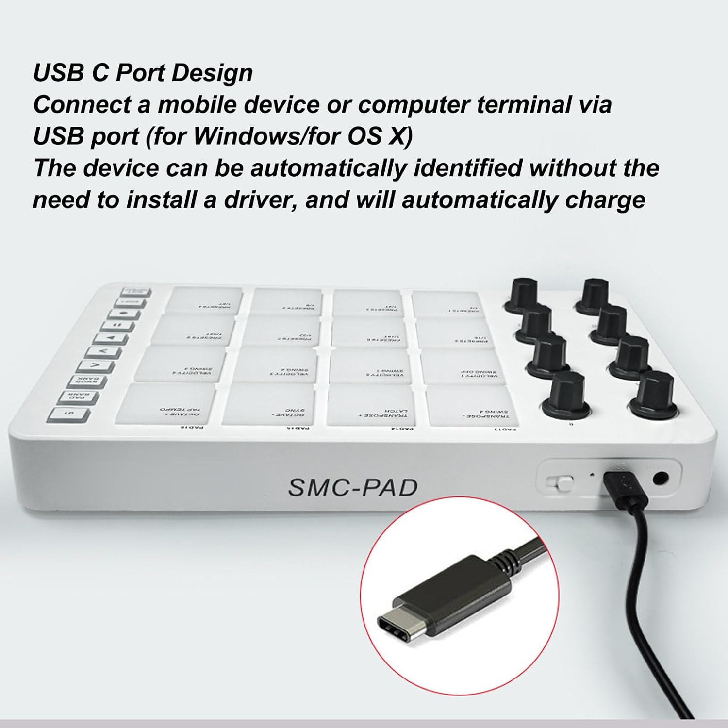 MIDI Controller, USB MIDI Pad Controller MIDI Beat Maker Machine with 16 RGB Drum Pads and 8 Rotating Knobs