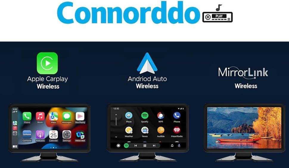 10.1'' Touch Screen 4CH 1080P Car Dash Cam DVR Backup Camera System FM Radio Built-in Speaker Wireless Apple CarPlay Android Auto Link Audio Output Playback for Truck Caravan Trailer Motorhome RV