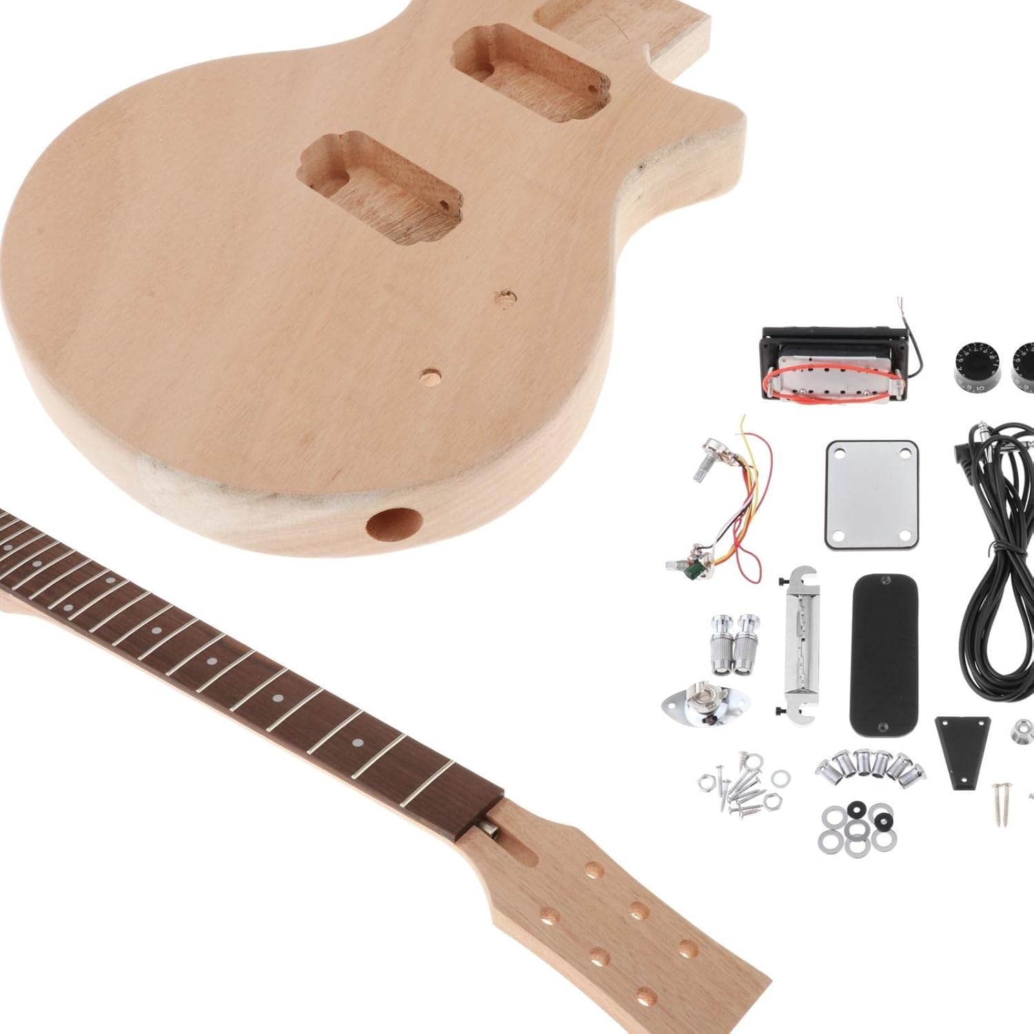 TSTS Unfinished DIY 6 Strings Electric Guitar Kit Mahogany Body & Neck Rosewood Fingerboard Unfinished Electric Guitar Kit