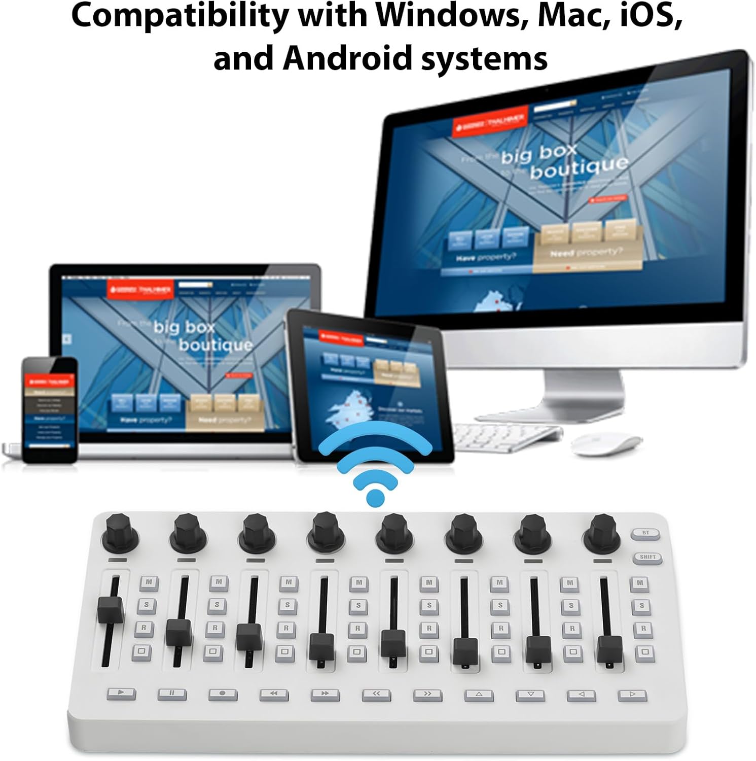 controller,HUIOP BT midi controller,MIDI Controlle MIDI Mixing Console with 43 Buttons 8 Knobs 8 Push Buttons BT Connection Battery/Type-C Power Supply USB MIDI Controller Mixer for Most Electroacoust