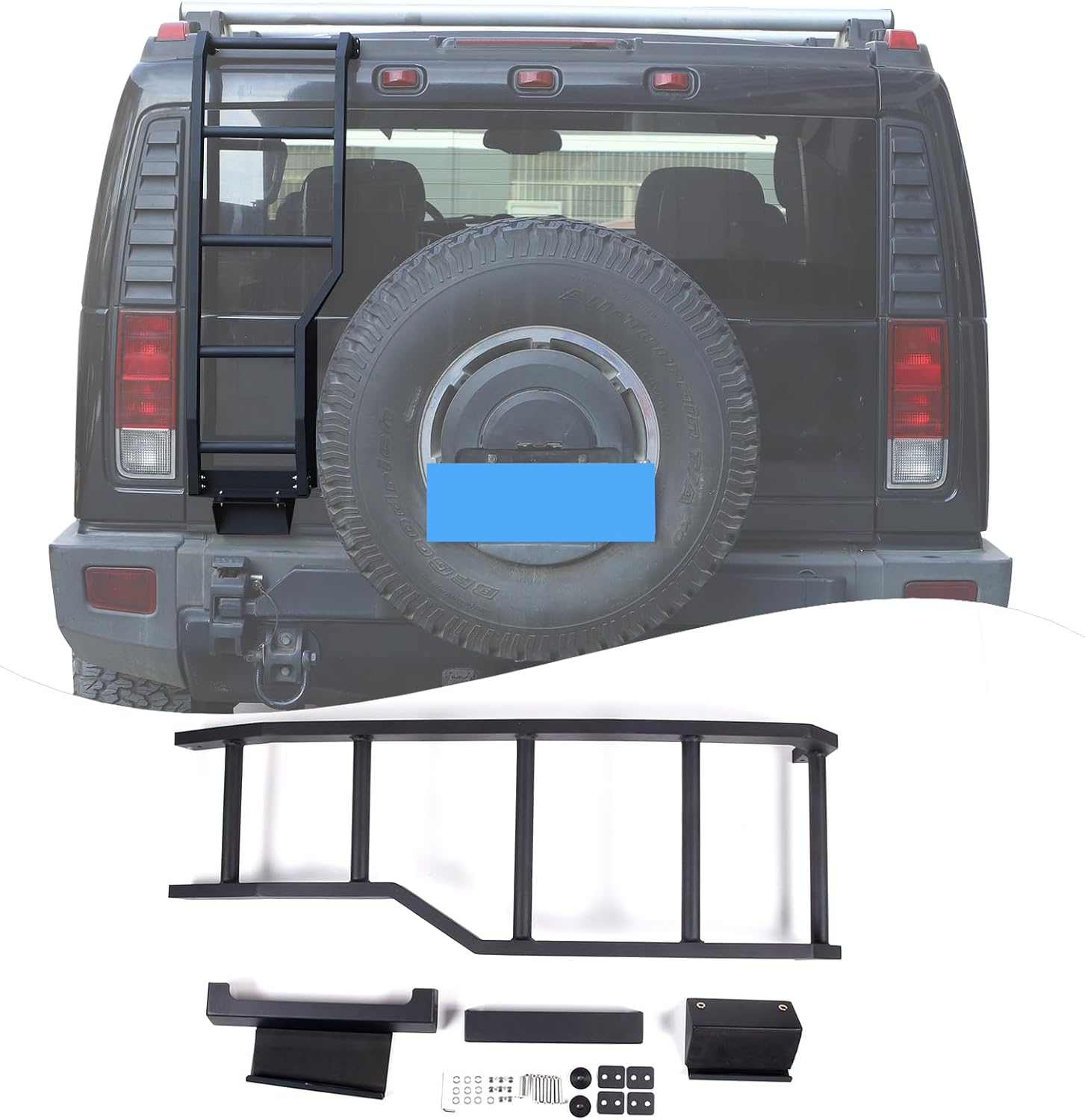 Lcojicep Aluminum Car Rear Tail Door Ladder Climbing Luggage Carriers Car Body Functional Decoration Accessories Compatible with Hummer H2 2003-2009 Rear Door Tailgate Ladder Kit