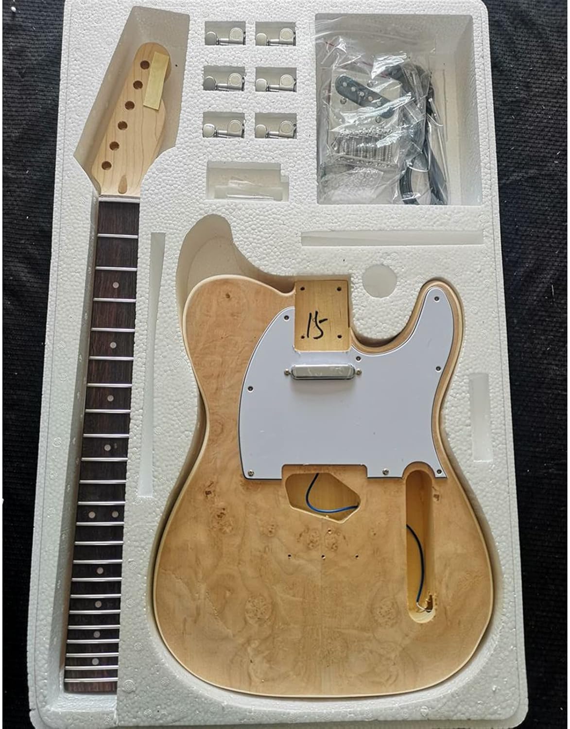 TSTS Unfinished Electric Guitar DIY Kit Basswood Body with Rosewood Fingerboard Electric Guitar Assembly Kit Unfinished Electric Guitar Kit