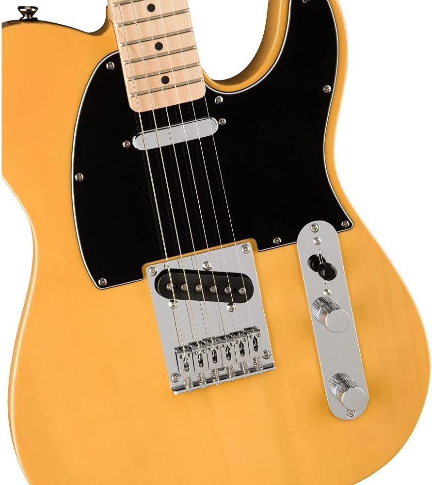 Squier by Fender Affinity Series Telecaster, Maple fingerboard (Butterscotch Blonde) Bundle with Fender 10ft Cable (Straight/Straight), Guitar 12-Pack Picks, and 2