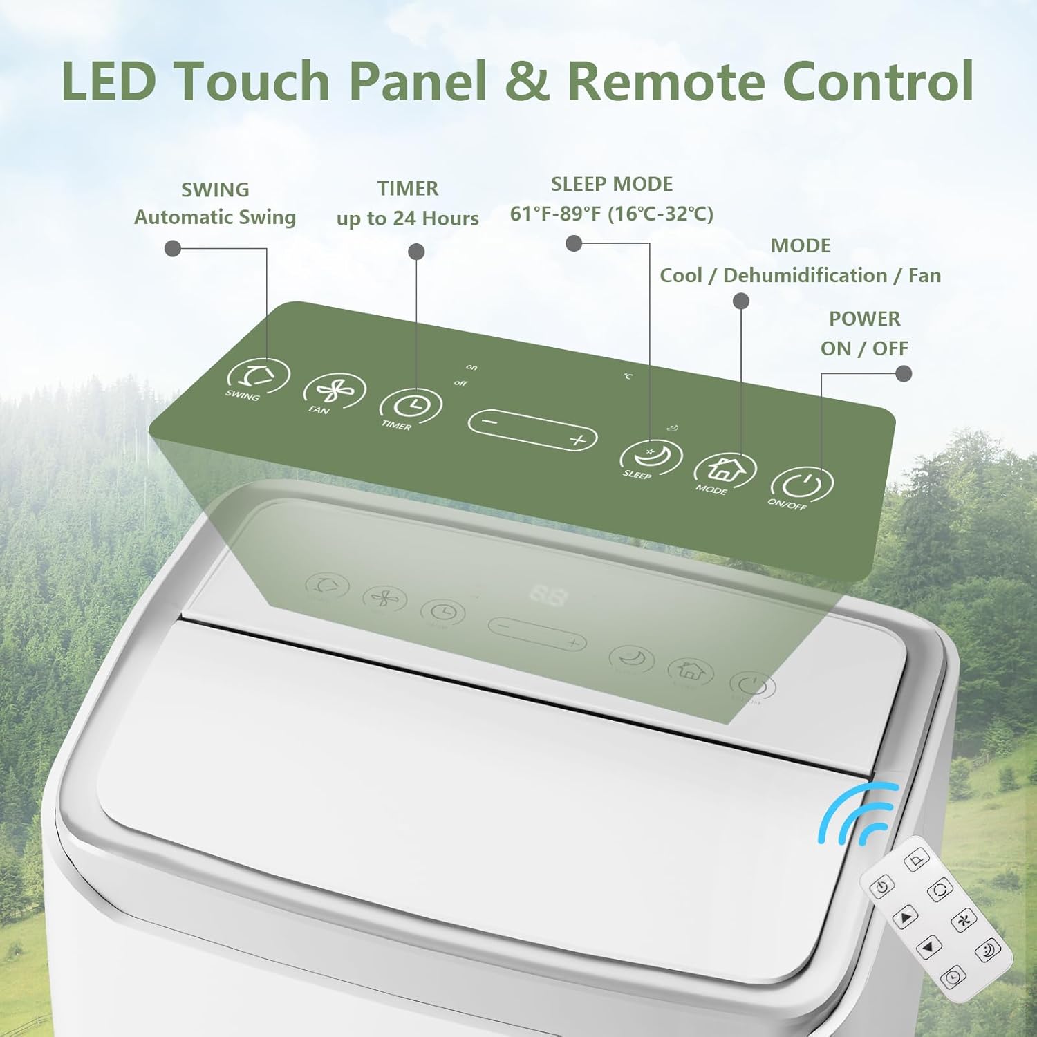 12,000BTUs Portable Air Conditioner, 3-In-1 Portable AC Unit Cooling for 550 Sq.Ft, Cooling, Dehumidifier & Fan Modes, Remote Control, Digital Display, Quiet Freestanding AC for Home, Office, Bedroom