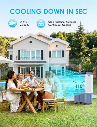 Air Choice Swamp Cooler, 1800 CFM Evaporative Air Cooler, 6 Ice Box & 5.3 Gal Water Tank, 110° Auto Swing, 3 Speeds, Large Remote, 12H Timer, 3-in-1 Portable Air Cooler Fan for Outdoor Bedroom Office