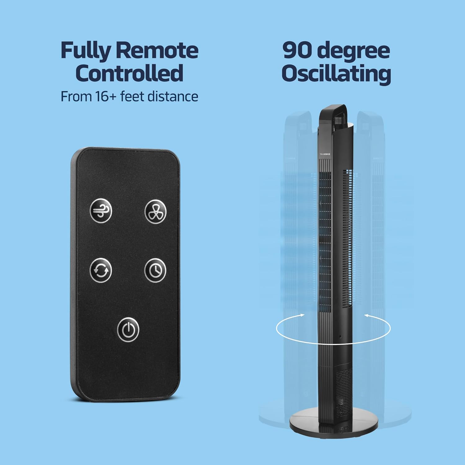 42” Oscillating Tower Fan, 3 Speed Portable Fan Tower With Remote Control, Quiet Operating Floor Fan for Bedroom with 7.5 Hr Auto Off Timer, Modern Design Room Cooling Fan For Home & Office