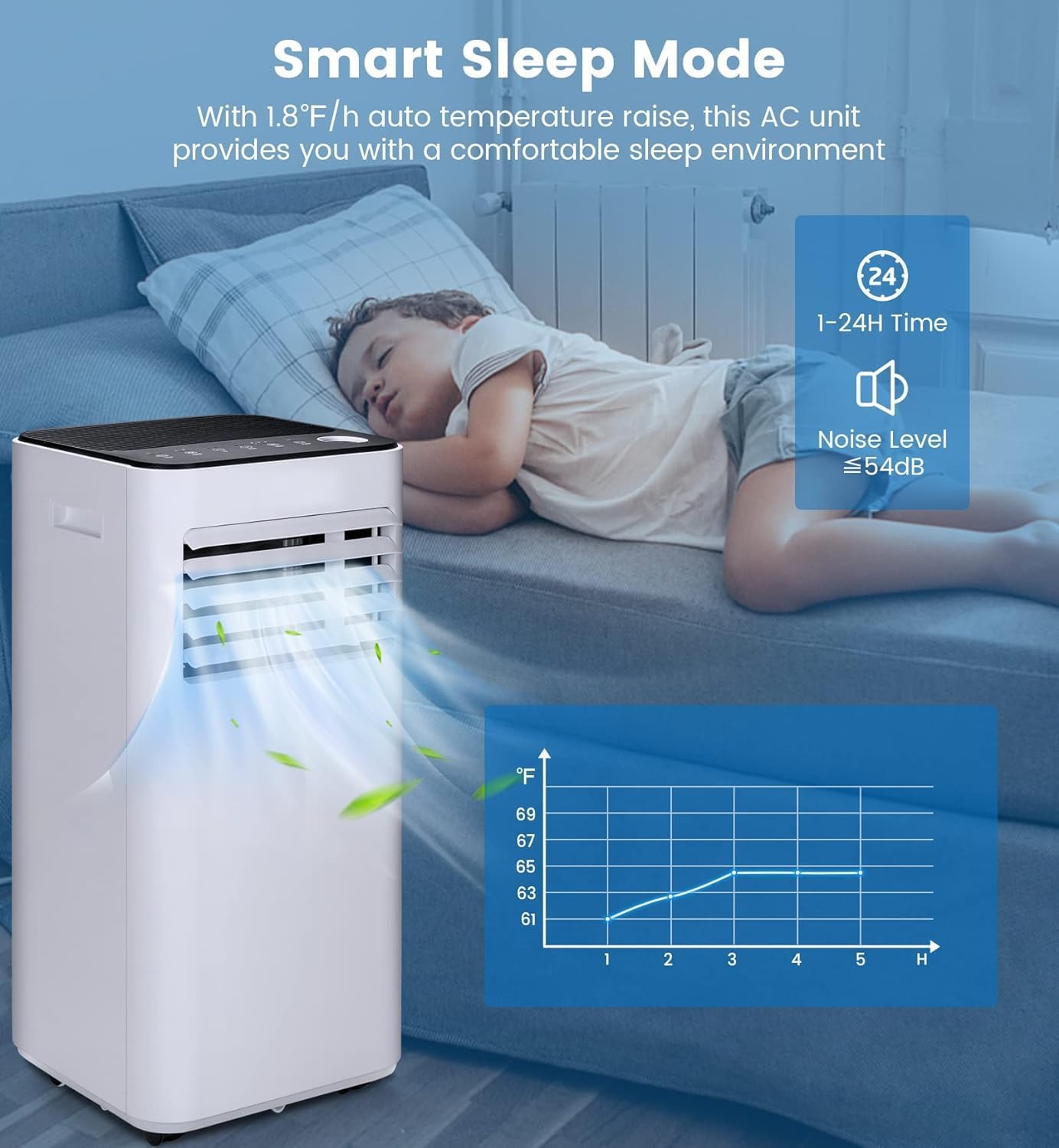 LDAILY Portable Air Conditioners, 10000BTU Quiet AC Unit with Cooling Fan & Dehumidifier, 2 Adjustable Speed, 1-24 Timer, Sleep Mode, Remote, 3 in 1 AC Unit for Bedroom, Home, up to 350 Sq.Ft, White