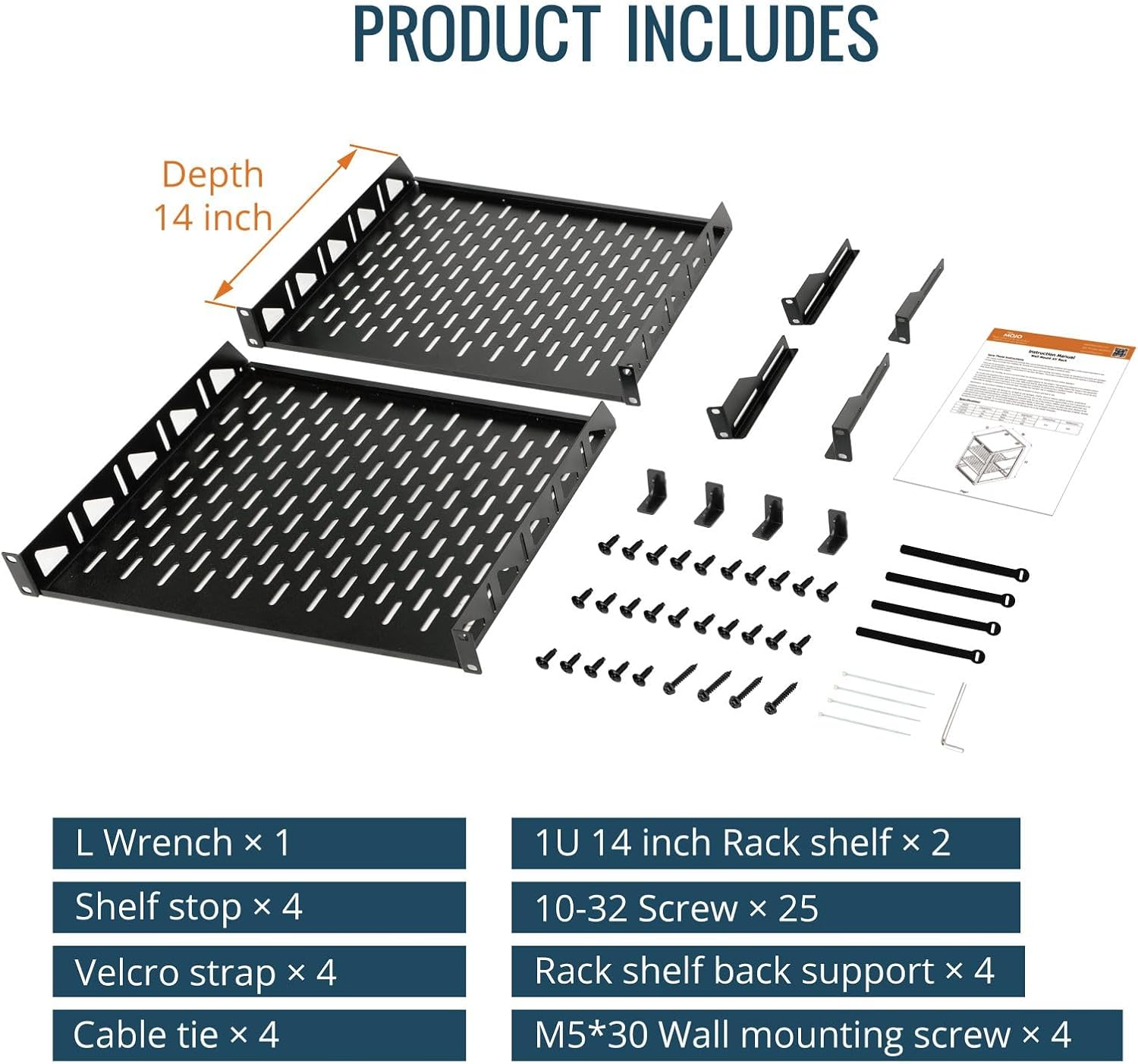 Tecmojo 12U Open Frame Network Rack for IT & AV Gear, AV Rack Floor Standing or Wall Mounted,with 2 PCS 1U Rack Shelves & Mounting Hardware,Network Rack for 19