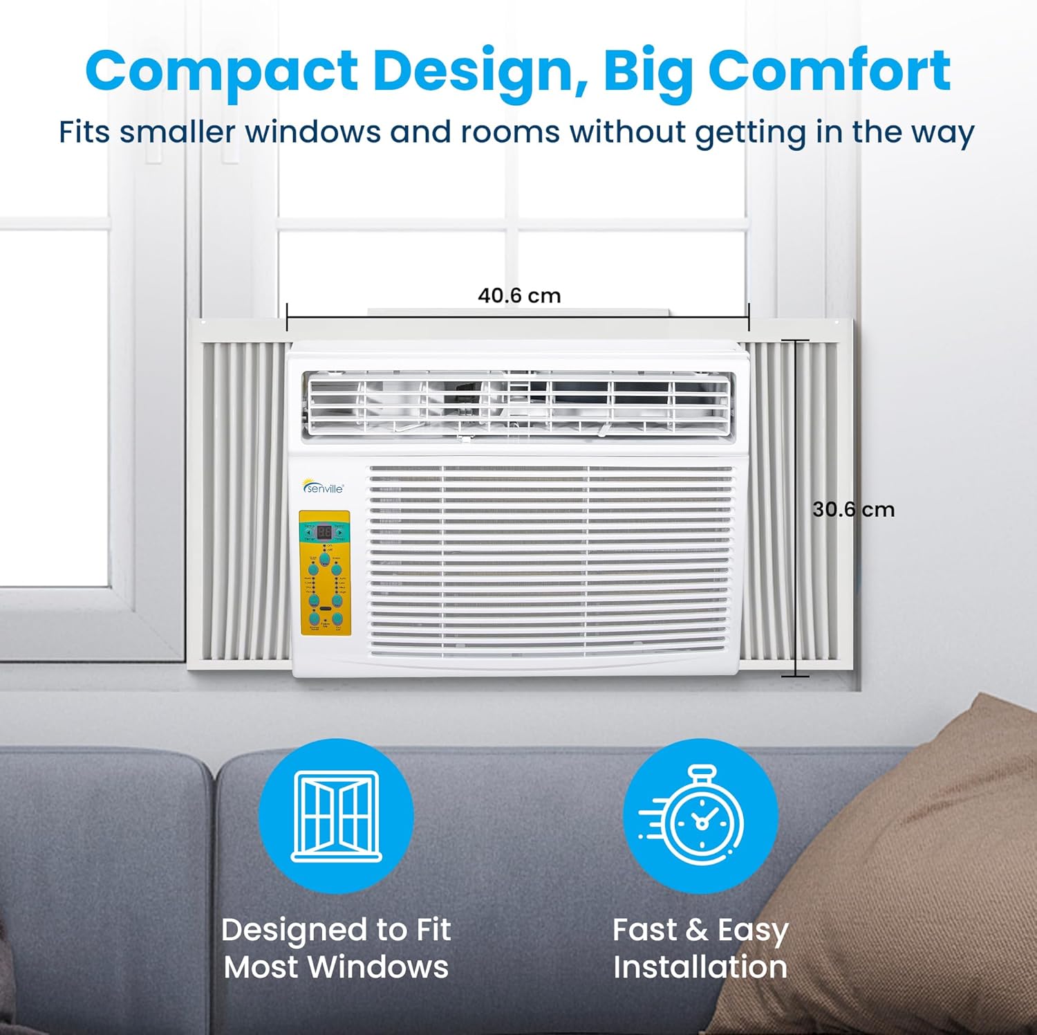 Senville 6,000 BTU Window Air Conditioner, Cools Up to 250 Sq. Ft., Easy to Use, Washable Filter