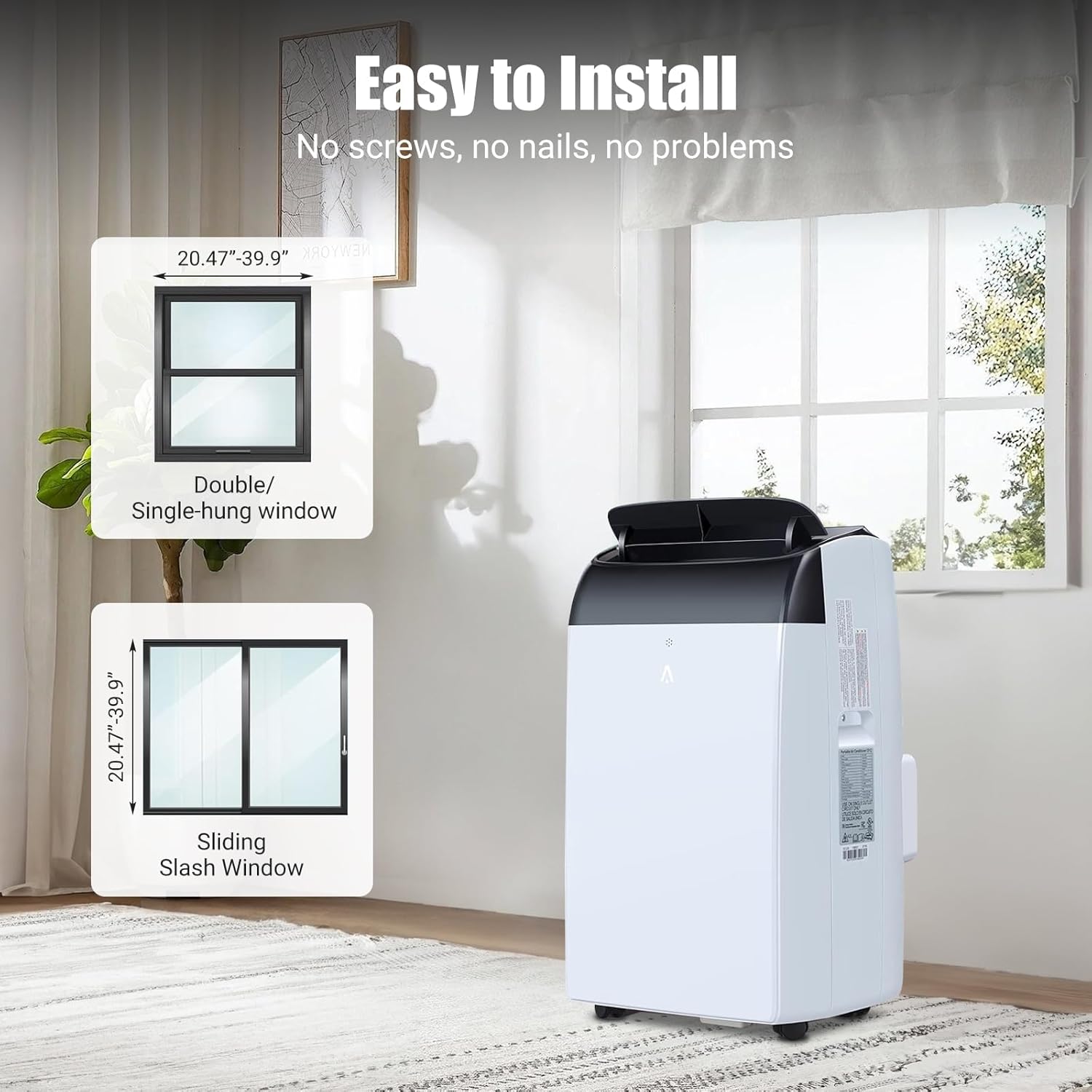 14,000 BTU Portable Air Conditioner – Windowless AC Unit with Cooling, Fan and Dehumidifier Modes for Rooms up to 750 sq ft – Quiet Portable AC Unit with Remote & Window Kit