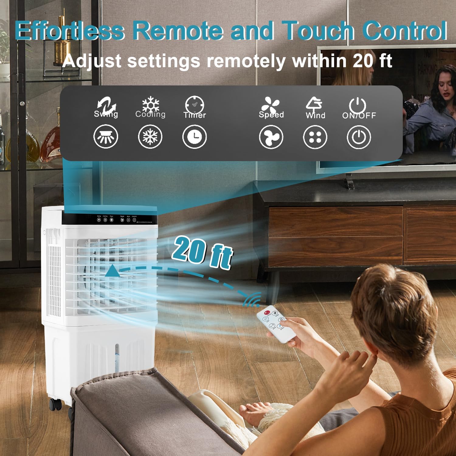 Swamp Cooler Portable Air Conditioners, 28” Evaporative Air Cooler with 3 Gallon Water Tank, 4 Ice Packs, 120°Oscillation Cooling Fan 2 Modes & 3 Speeds, 12H Timer for Home Outdoor Office Garage