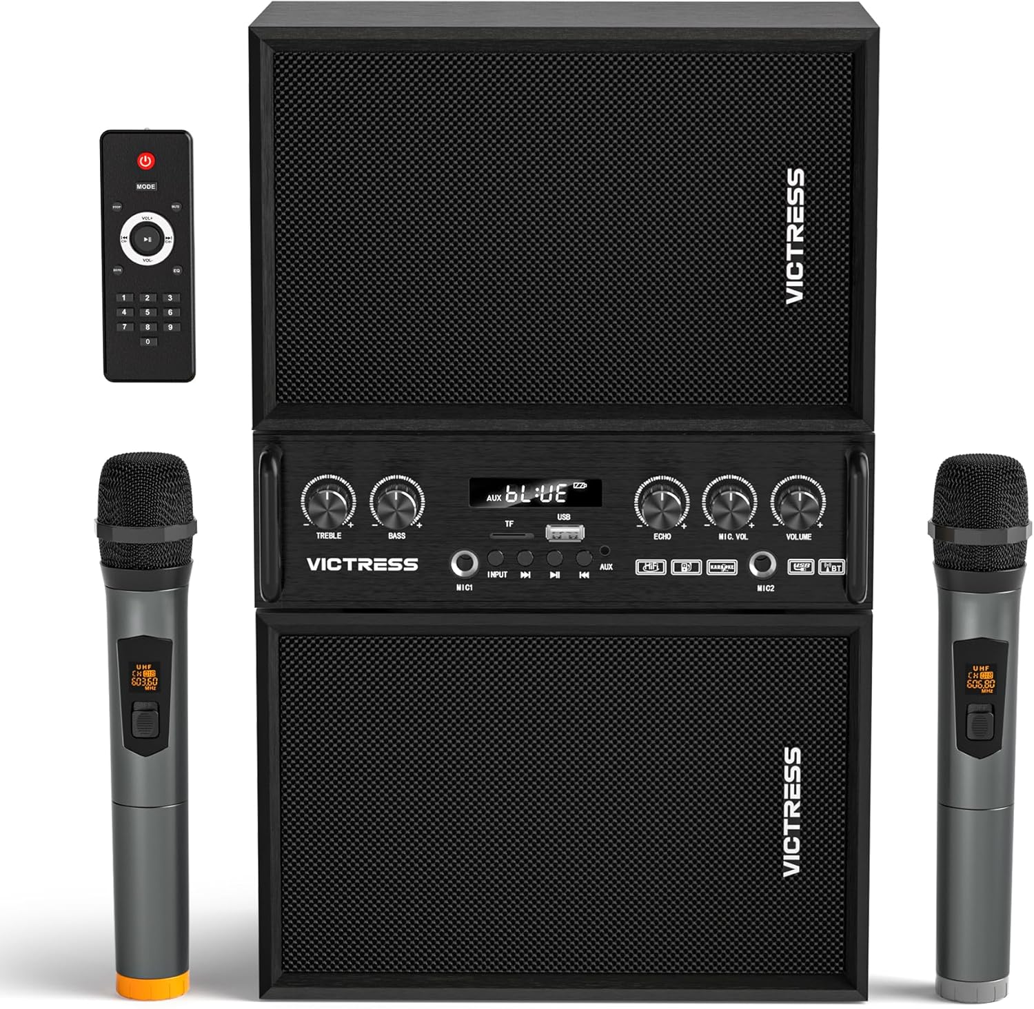 Home Karaoke System with Wireless Microphones & Speakers, Bluetooth Amplifier Set for Family Parties & Home Entertainment