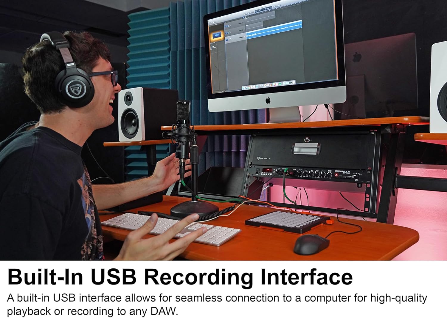 Rockville Bundle: Rockville PPA53 Preamp Pro 1U Pre-Amplifier w/Bluetooth/USB/Computer Interface Bundle with Rockville PRO-M50 Studio Headphones w/Detachable Coil Cable (2 Items)