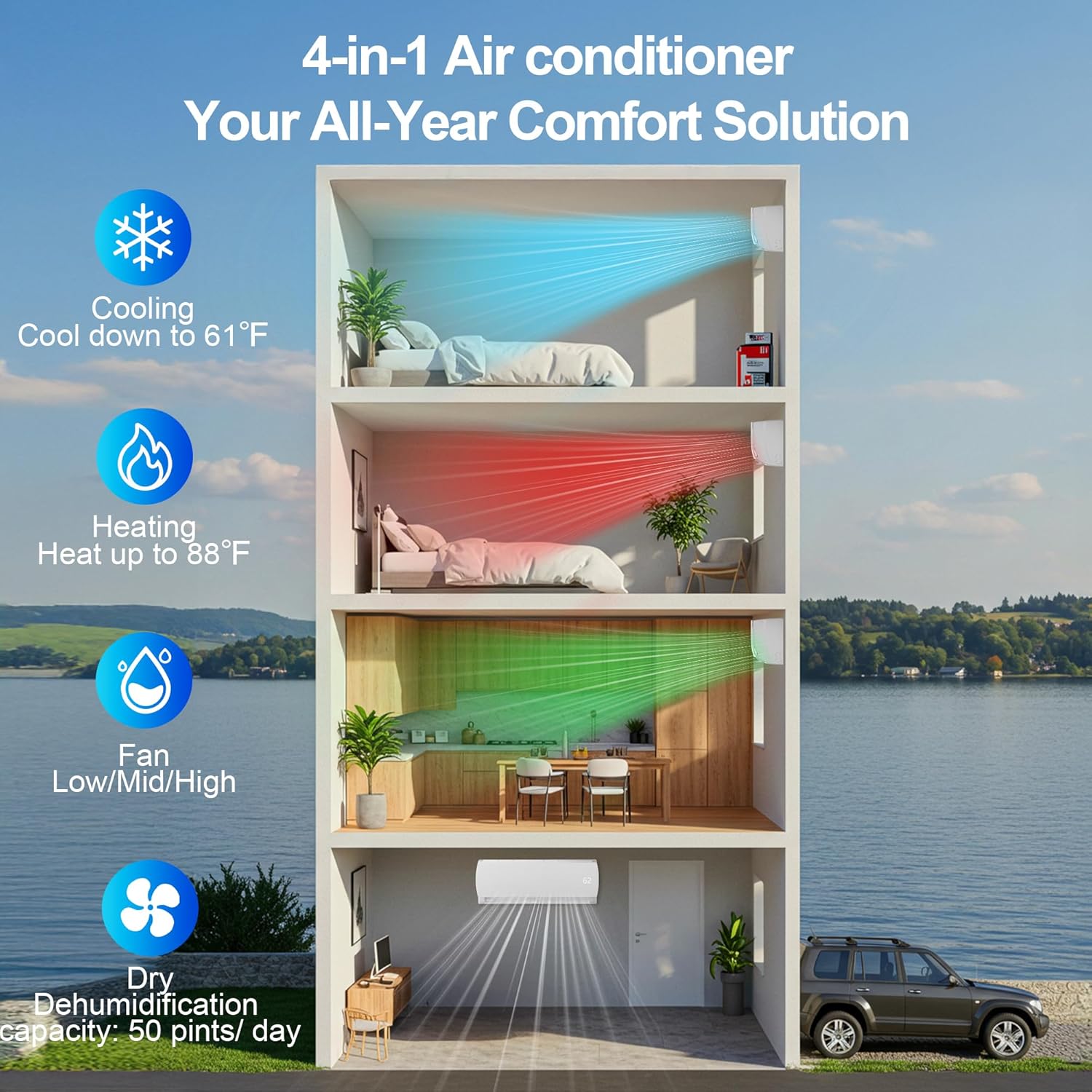 12000 BTU Mini Split AC/Heating System,19 SEER2 208/230V Energy Efficient Ductless Inverter System,Cools Up to 750 Sq.Ft with Pre-Charged Condenser,Heat Pump & Installation Kits