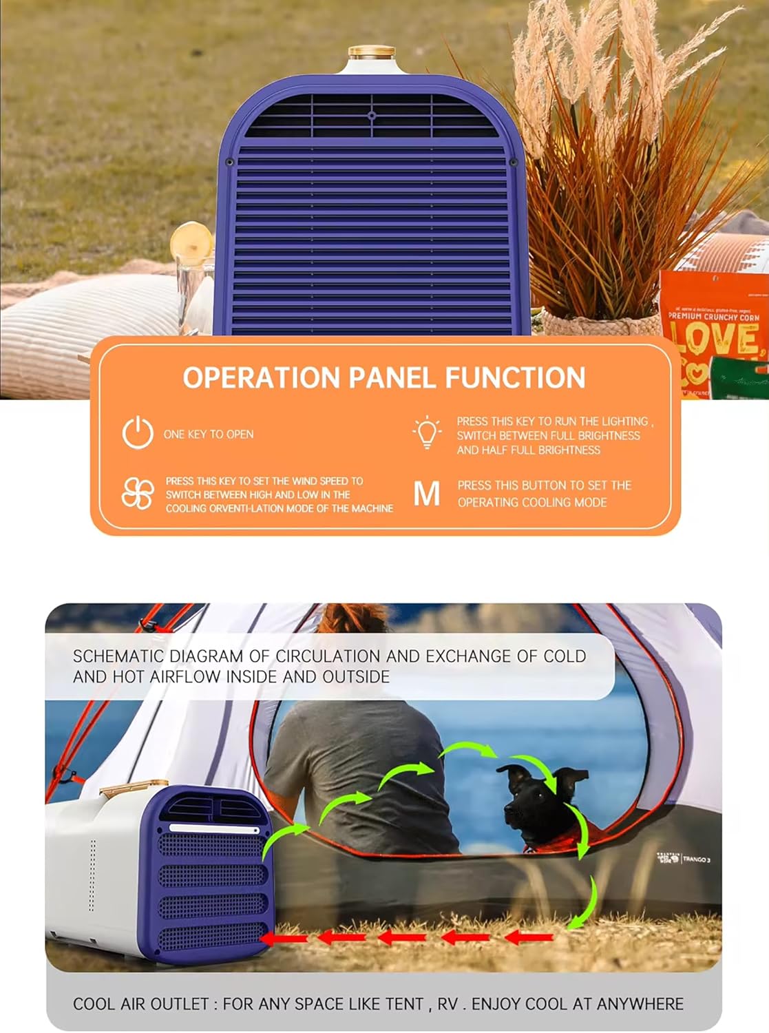 Tent Air Conditioner, 5200BTU Portable Air Conditioner for Camping, Fast Cooling Units with Ambience Light, 4 Adaptable Modes, for Truck Outdoor/RVs/Fishing or Pet