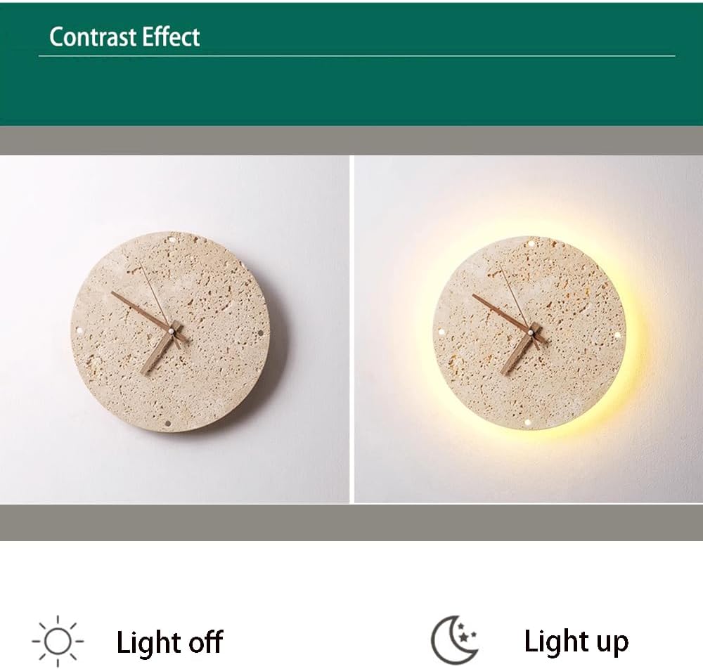 9in Creativity Unique Wall Light with Clock Round Natural Stone Shade Wall Lamp Corner of The Living Room Wall Sconce Ambient Wall Lighting for Living Room, Dining Room, Hallway