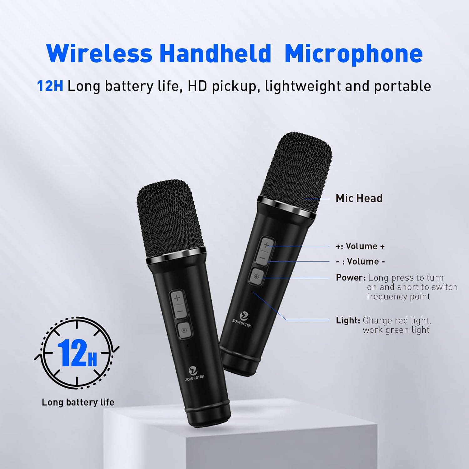 ZOWEETEK 60W Voice Amplifier with 2 Wireless Microphones,Portable Wireless Speaker with Microphone, Karaoke Machine,Portable Megaphone PA System,Wireless Voice Amplifier,Support TF Card,USB,Guitar,Aux