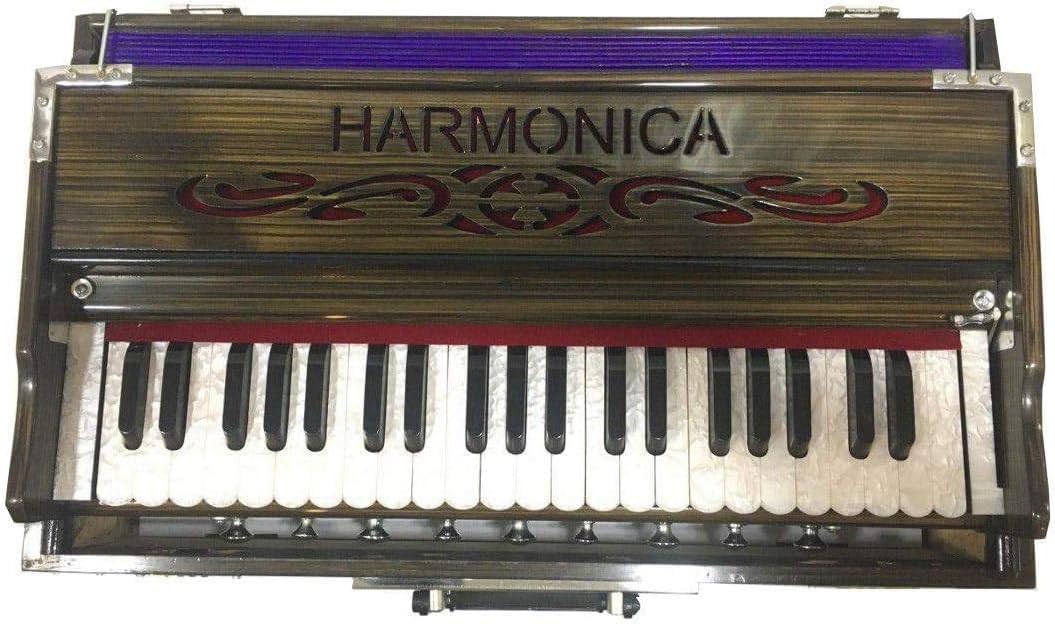 Indian Music Instrument 9 Stoppers Portable Harmonium with Chudidaar Bellow 42 Button 2 Reed Bass Male Reverse Backward Coupler Made Wood