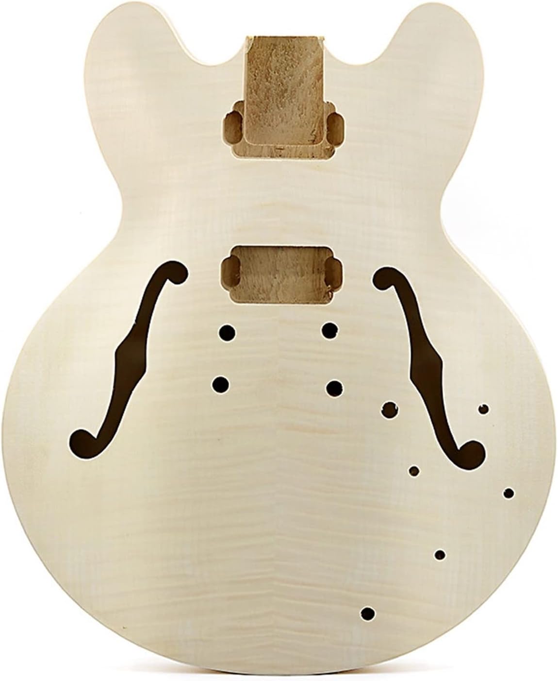 FLFL Unfinished Electric Guitar Kits Semi Hollow Body Flamed Maple Top Veneer All Hardware Unfinished Guitar Kit