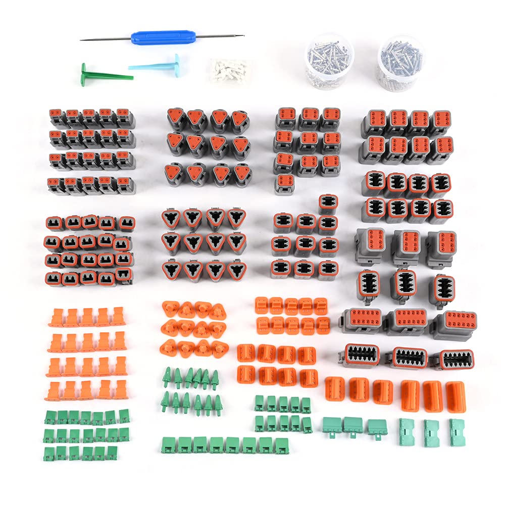 JRready ST6234 708 Pcs DT Deutsch Connector Kit,2 3 4 6 8 12 Pin Gray Waterproof IP67 Electrical Connector with Solid Contacts Pick Removal Tool Automotive Repair Accessory Kit