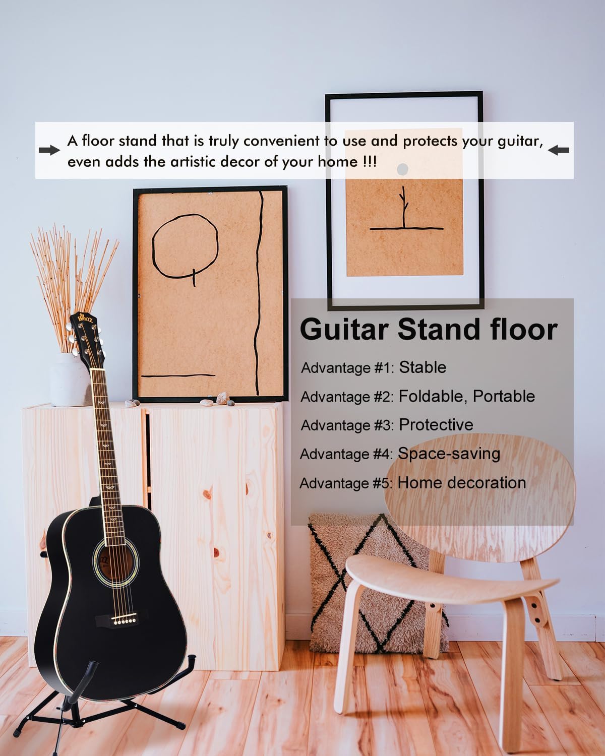 Winzz Acoustic Guitars Full Size, 4/4 Folk Guitar for Beginners Adults, Acoustic Steel-string Guitar Black (41 Inches）