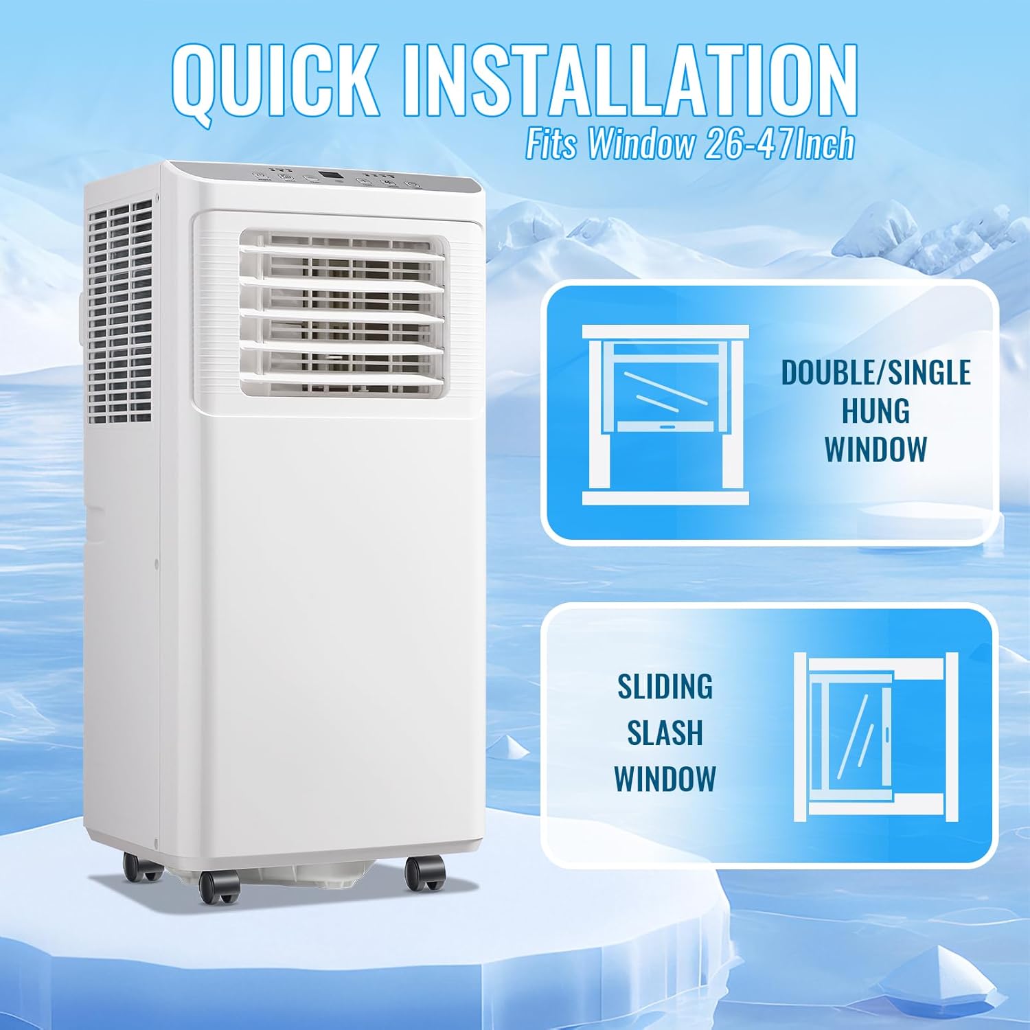 Portable Air conditioner 8,000 BTU ASHARE (4400 BTU SACC), AC Unit for Room up to 250 Sq. Ft with Remote Control, 3-in-1 Standing Air Conditioner, Floor AC Unit with Window Kit, White