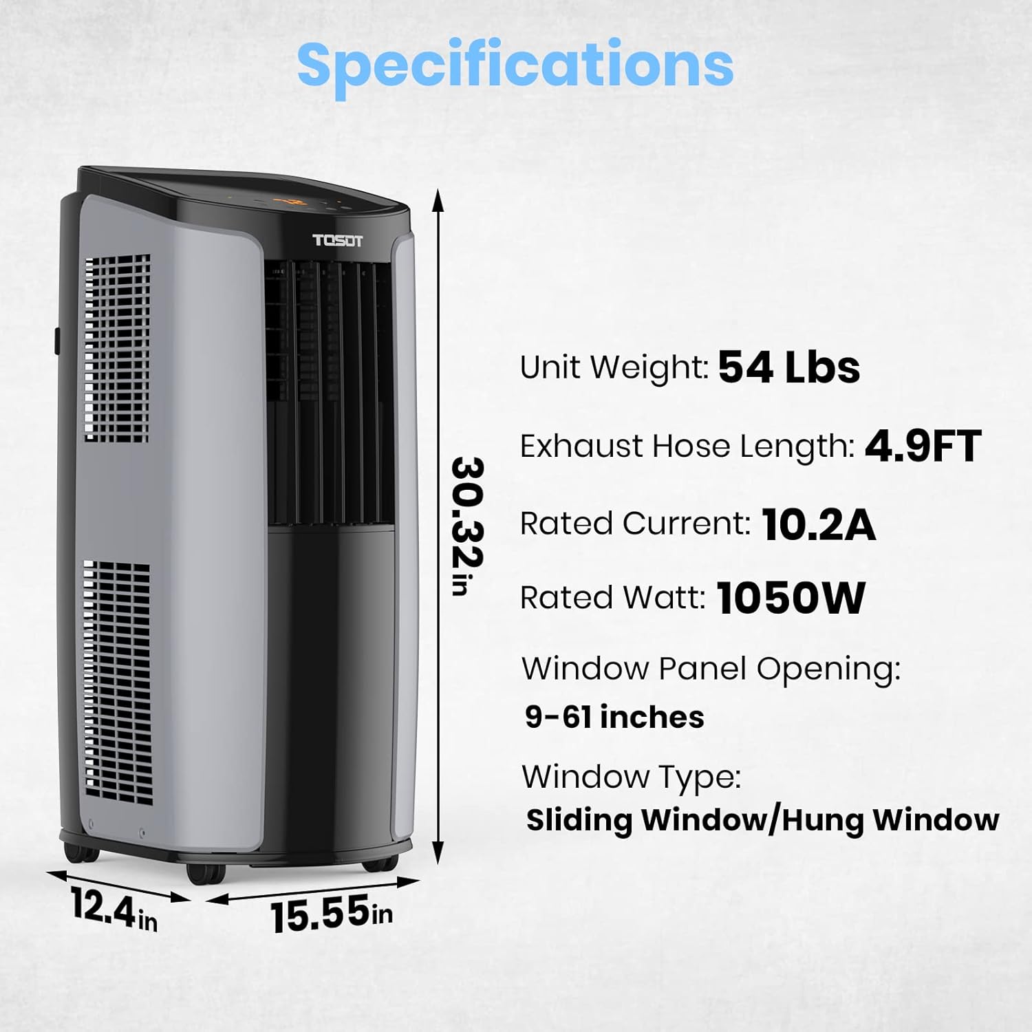 TOSOT 9,700BTU (5,000 BTU SACC) Portable Air Conditioner, Smart Wifi Control, AC Unit with Dehumidifier, Fan, Window Kit for Easy Installation, Cool Rooms Up to 300 Square Feet, Shiny Series