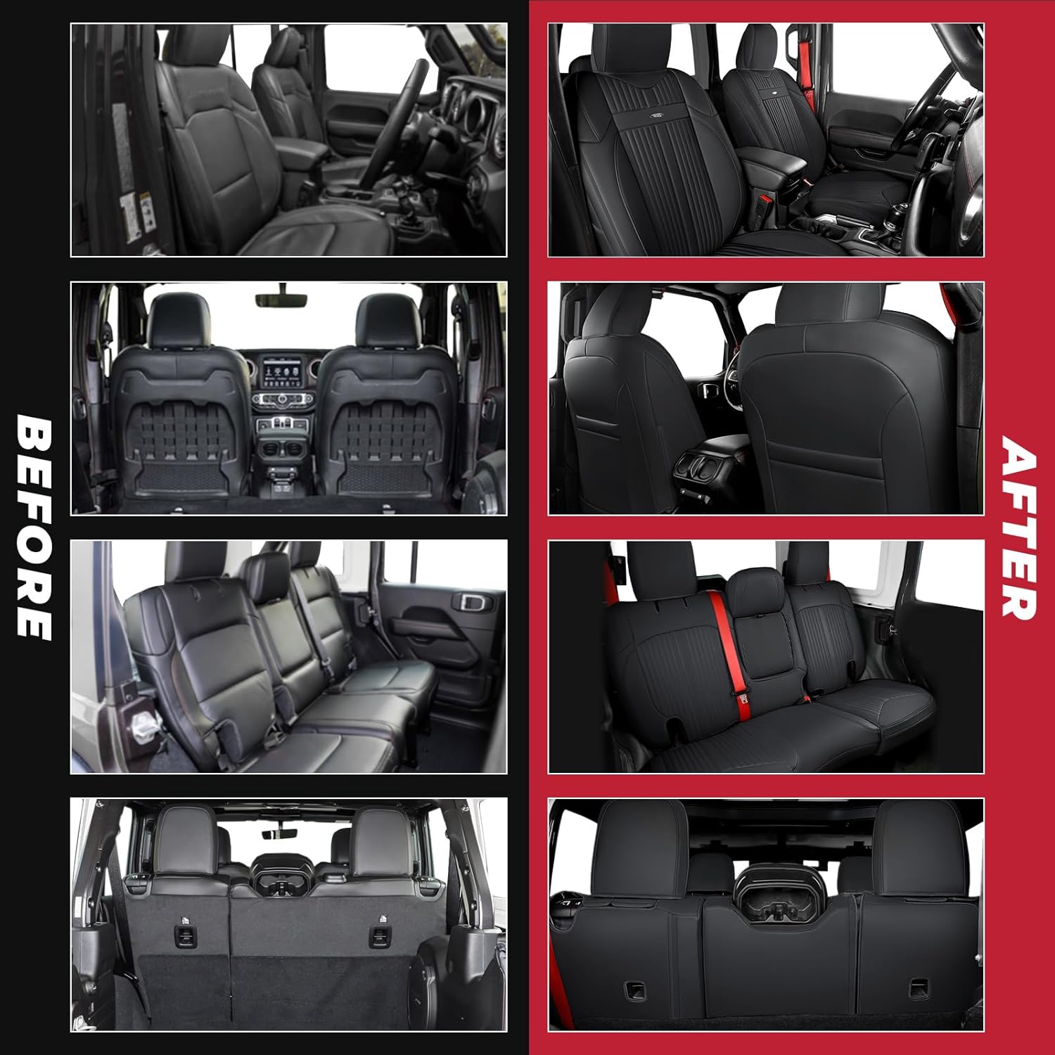 FREESOO Custom Seat Covers Full Set for Jeep Wrangler 4 Door 2018-2025 JL Accessories Sahara Altitude Rubicon 392 X High Altitude Unlimited, with Rear Cup Holder (Black)