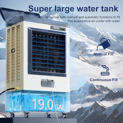 Swamp Cooler,6500 CFM Evaporative Air Cooler,19 Gal Water Tank Outdoor Air Conditioner,3 Speed,Suitable for Indoor & Outdoor Garage,Patio,courtyard,factory workshop,50inch,Blue