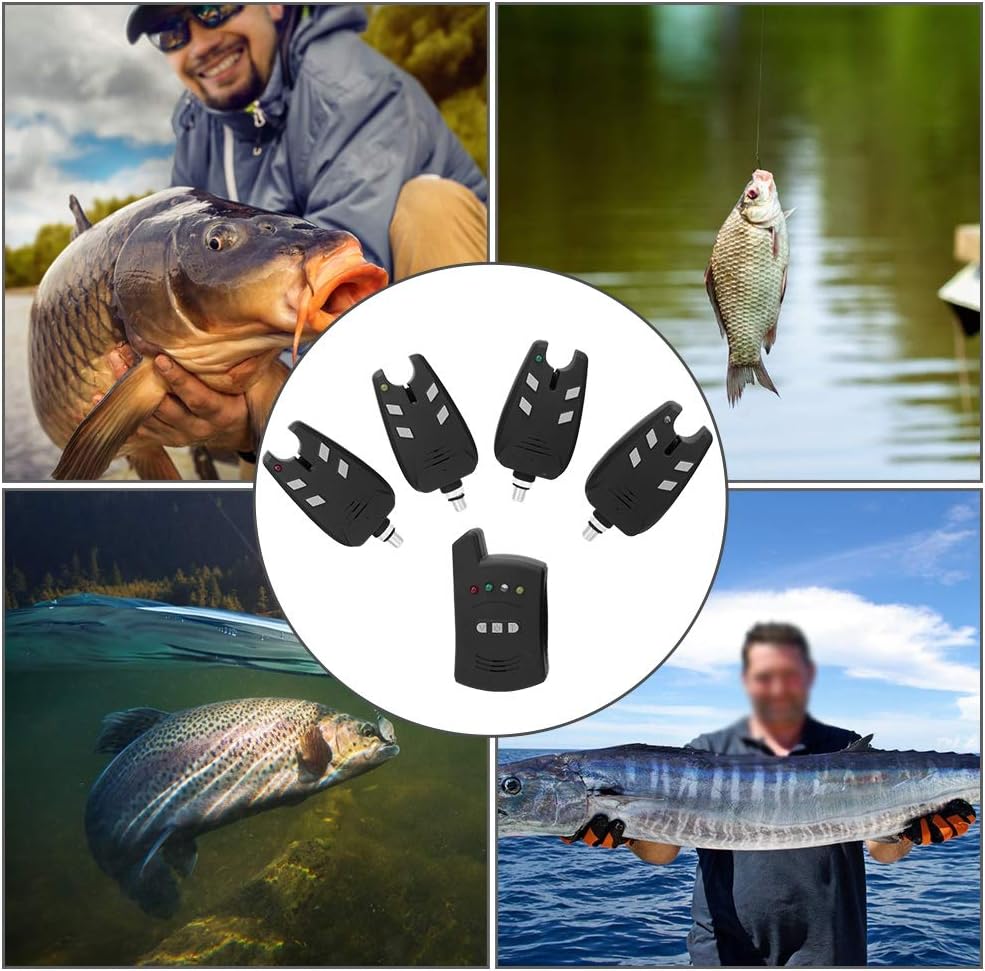 High Sensitive Electronic Fishing Bite Alarm Indicator LED Light Alert, 4 Fish Bite Alarm with 1 Receiver Indicator Sound for Other Fishing Tools and Accessories