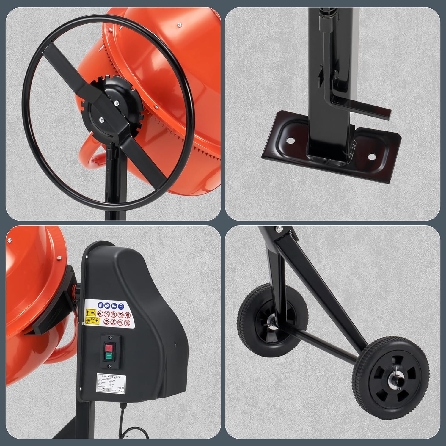 SPECRAFT 4.9 Cu.Ft. Electric Cement Mixer, 550W Portable Concrete Mixing Machine with 140L Drum, 110V Motor, 30RPM Rotation for Mortar, Stucco, and Feed