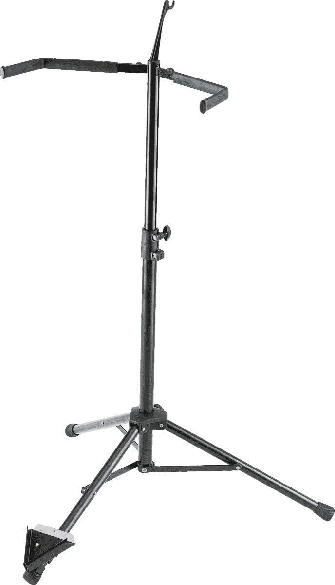 K&M Konig & Meyer 14100.011.55 Double Bass Stand | Adjustable Height & Support Covered Arms | V-Shaped End Pin Base | Compact Fold | For String Bass/Acoustic Guitars | German Made Black
