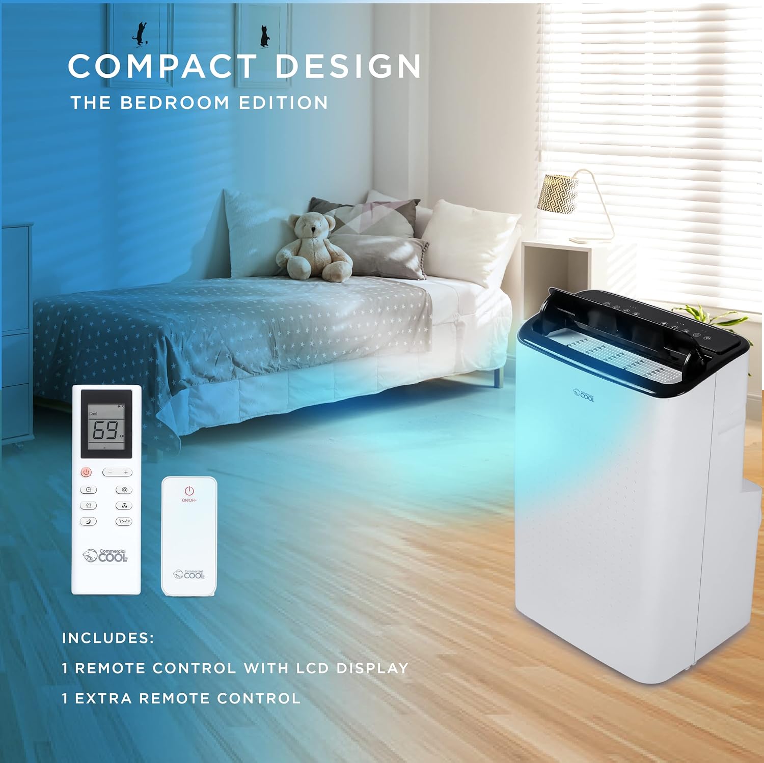 Commercial Cool Portable Air Conditioner, Dehumidifier & Fan, Portable Air Conditioner 9,000 BTU Covers up to 400 Sq. Ft., Wi-Fi Enabled, White