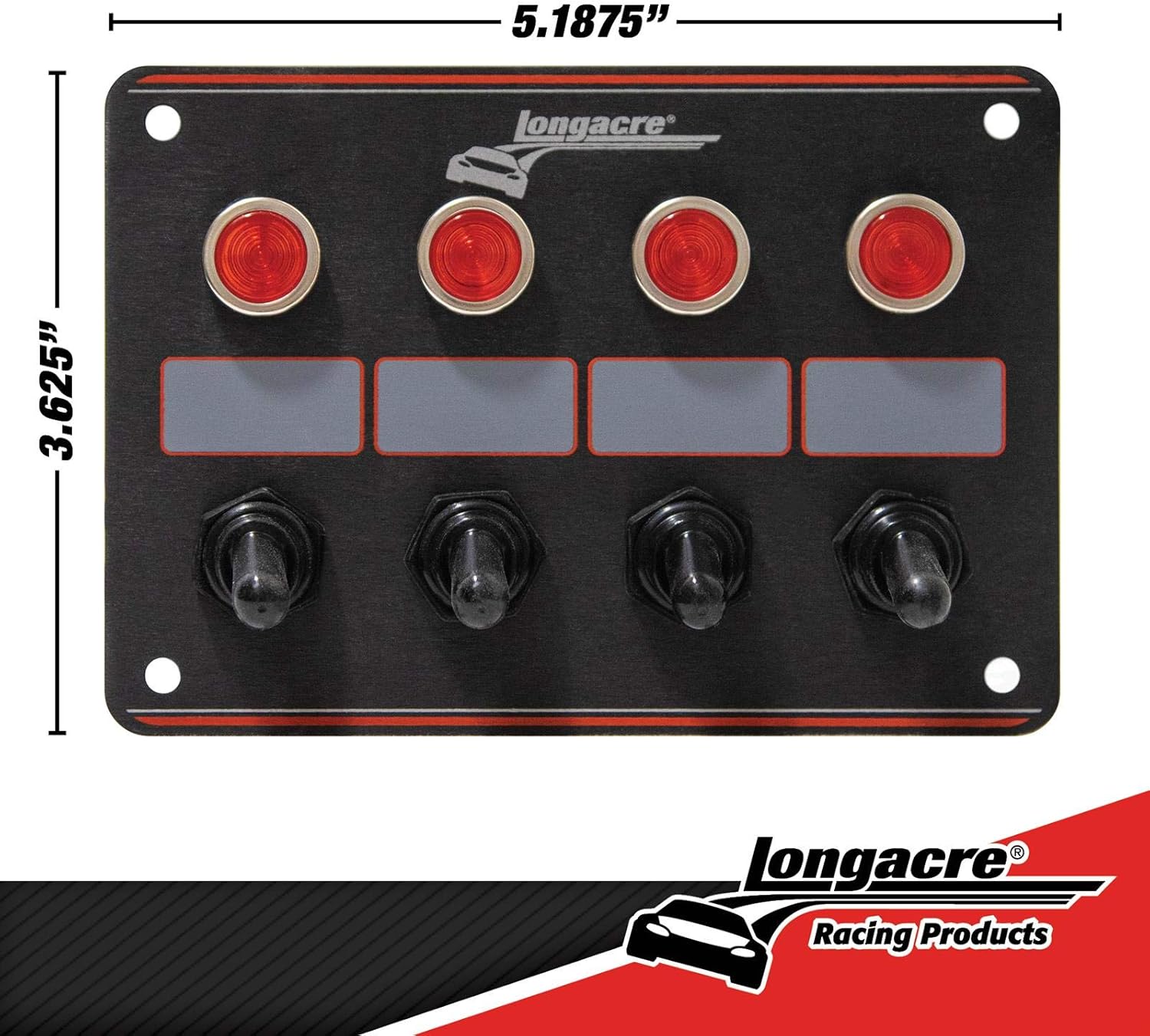 Longacre 52-44865 4 Switch Accessory Panel w/ 4 Pilot Lights, Black