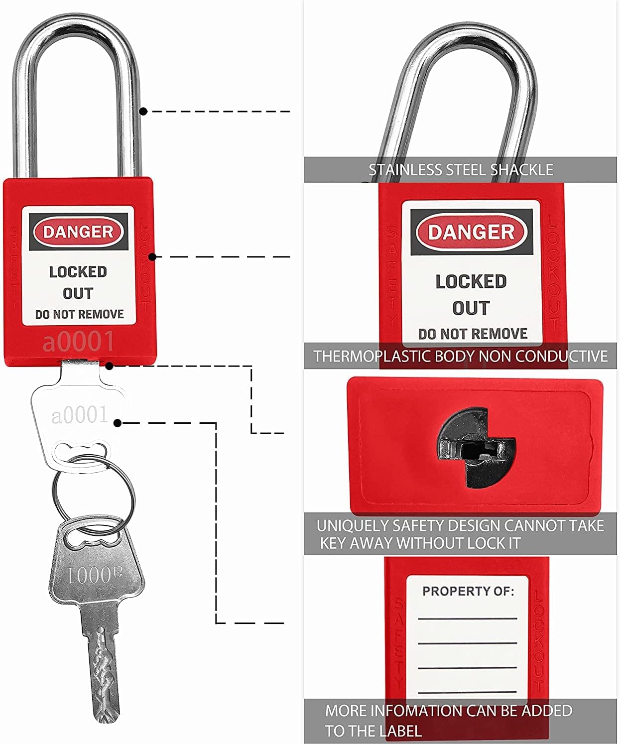 SAFBY Lockout Tagout Lock 30 pcs Set Loto Product Safe Padlocks for Lock Out Tag Out Stations and Devices (30 Lock Red, Key Alike)
