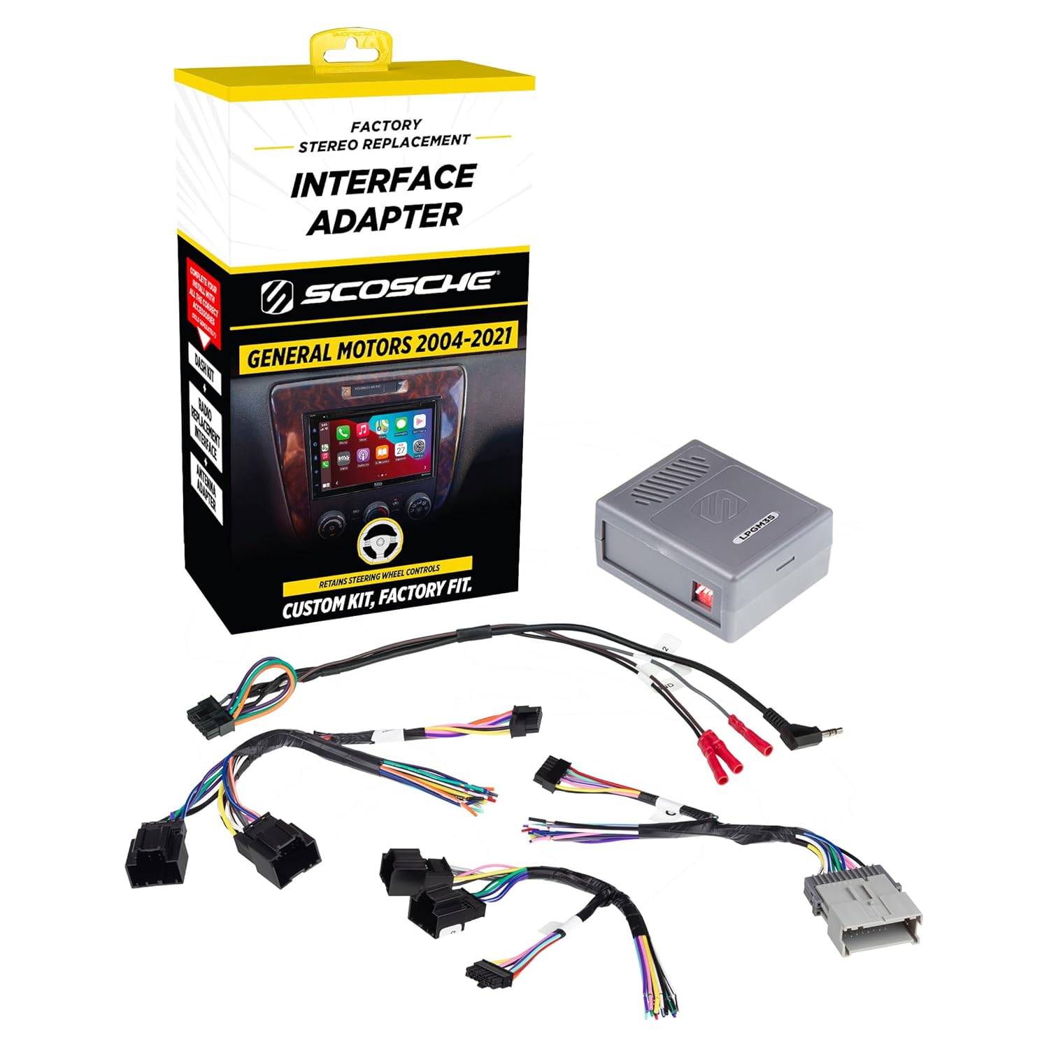 Scosche LPGM35 Link+ Factory Stereo Replacement Interface Adapter, Compatible with Select 2004-2021 GM Vehicles, Car Radio Wiring Harness, Retain Steering Wheel Control & OEM Amplifier