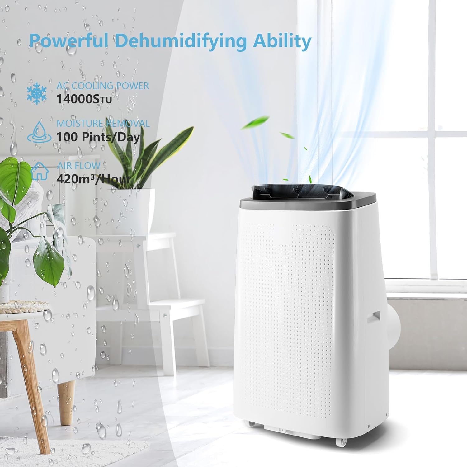 14000 BTU Portable Air Conditioners, 3-In-1 Cooling AC Unit w/Dehumidifier & Fan Mode for Rooms Up to 750 Sq. Ft, Remote Control, Sleep Mode, Low Noise,24H Timer, 3 Speed, Auto Swing for Home