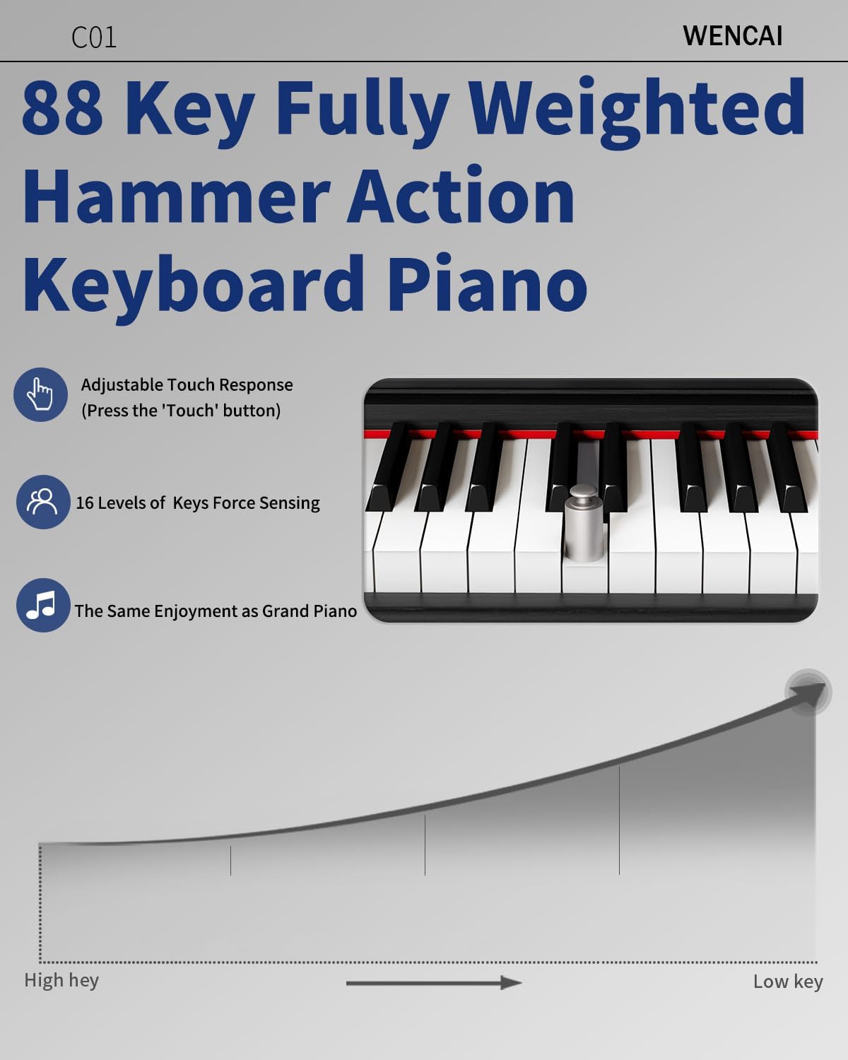 WENCAI 88 Keys Fully Weighted Digital Piano Keyboard, Hammer Action Upright Electric Piano for Beginner Professional with Cushioned Drop Cover, 3 Pedals, Black