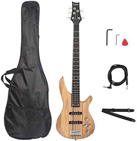 Home GIB Electric 5 String Bass Guitar Full Size Bag Strap Pick Connector Wrench Tool Burlywood 3-7 Days Delivery