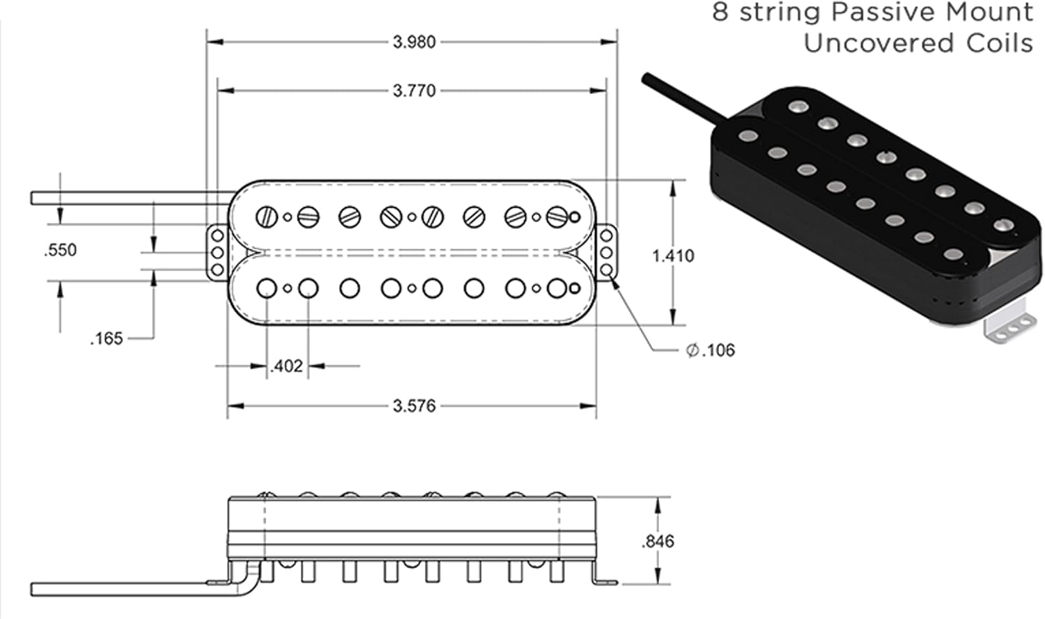 Seymour Duncan - 11102-95-P-Blk-8Str - 8Str Pegasus Brg, Pmt, Blk