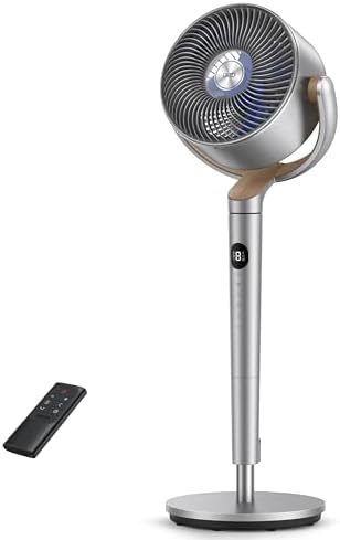 Dreo Fan for Bedroom, 120°+120°Omni-directional Oscillating Fan, DC Motor, 20 dB Quiet Standing Pedestal Fans, 90ft, 8 Speeds, 3 Modes Circulator with Remote, 35-40