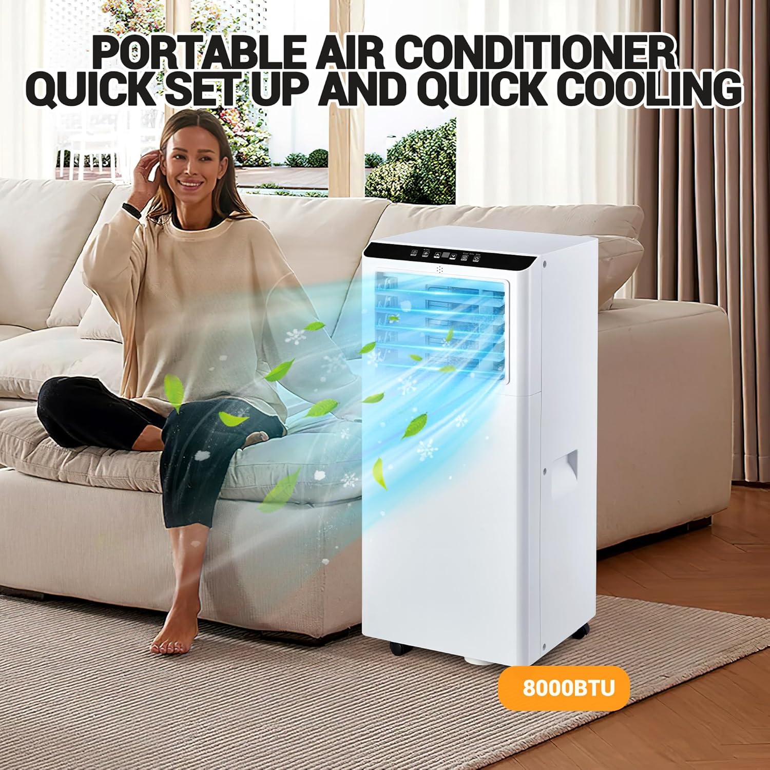 8000 BTU Portable Air Conditioners, 3-In-1 Modes Portable AC Unit with Remote, 2 Wind Speed Digital Display/24Hrs Timer/Installation Kit for Home Office