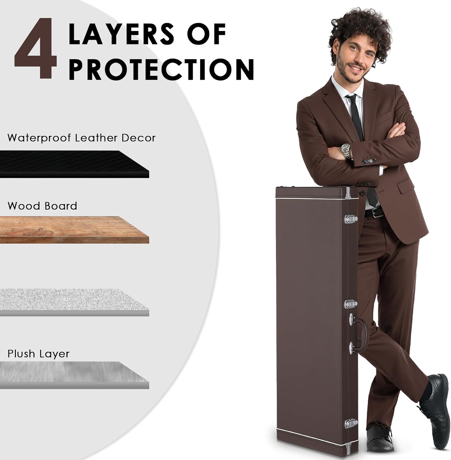 Ktaxon 39-Inch Electric Guitar Hard Case, Rectangle Wooden Standard Electric Guitars Hard-Shell Protective Carrying Case for KST/KTL/170 Model with Lock Latch Padding (Chocolate Brown)