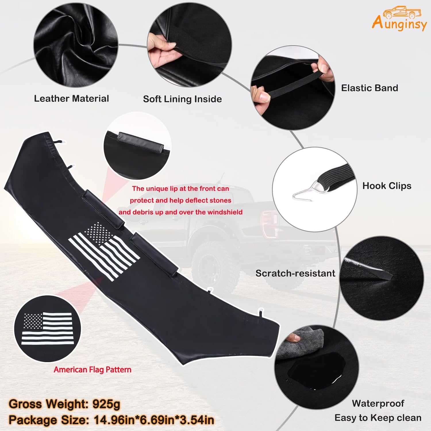 Aunginsy Car Hood Protector Bra Compatible with Toyota Tundra/Sequoia 2022-2024 2025 Front Hood Cover Leather Protector Cover Half Hood Bonnet Bra Front Car Cover Mask Hood Shield Exterior Accessories