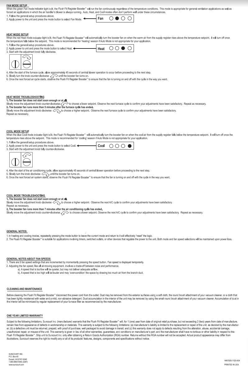 Suncourt Flush Fit Register Air Booster Fan HC500-W- White - (2 Pack)