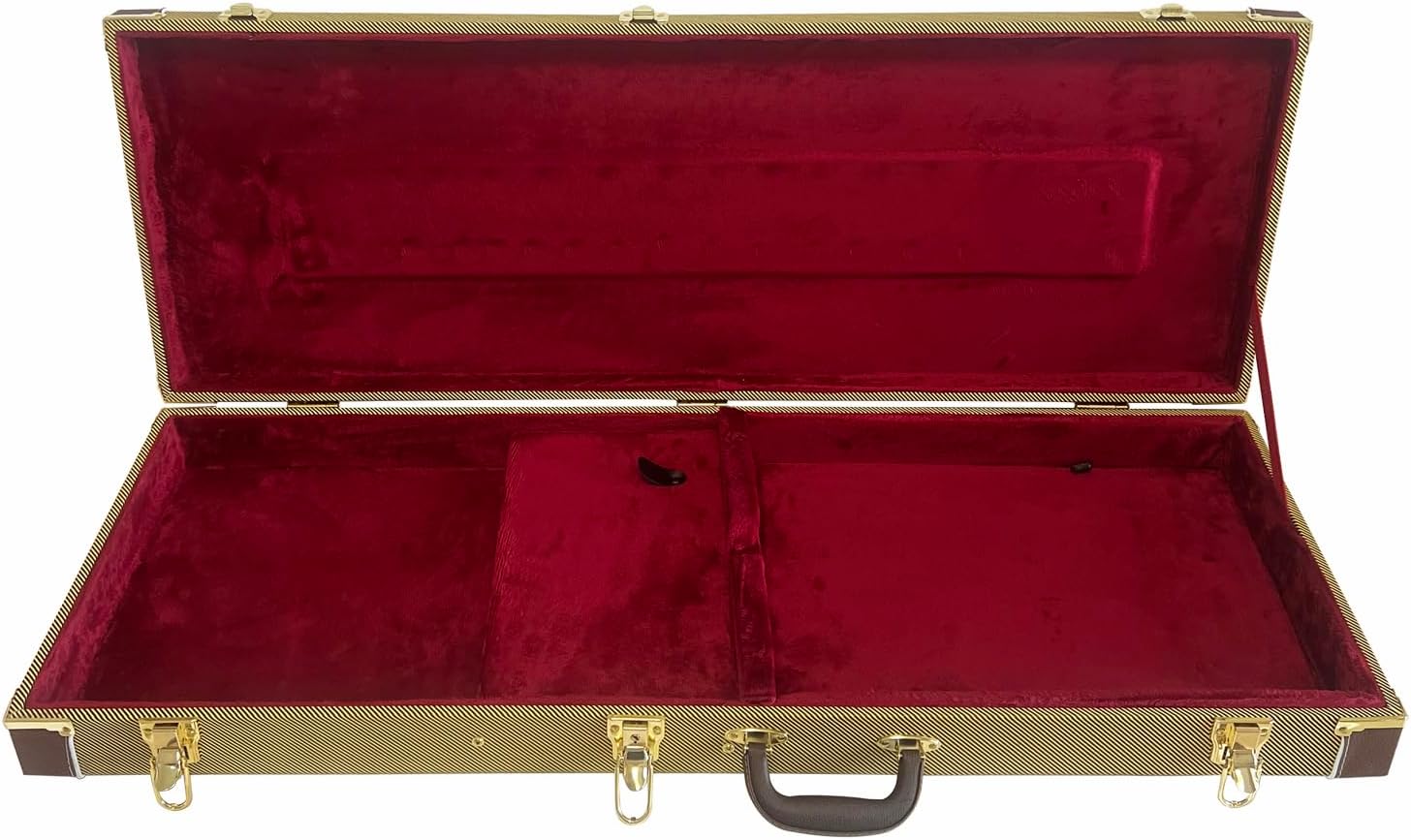 Electric guitar hardshell case leather case bag with internal guitar bag soft layer with locking latch waterproof (Yellow)