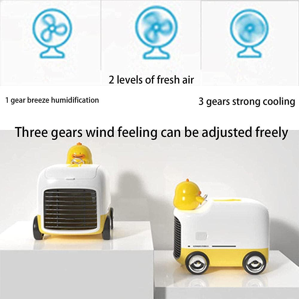 Cartoons USB Portable Air Conditioner Fan Evaporative Cooler Fan,with Night Light Space Cooler Fan Quiet Desk Fan-pink